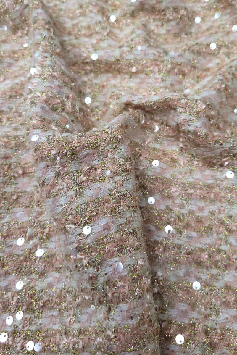 Tkanina typu chanel rÃ³Å¼owo-zÅota z cekinami